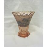 Bohemian ruby glass vase with etched detail of coaching scenes