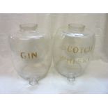 Pair of glass spirit barrels with gilt lettering for 'Gin' and 'Scotch Whiskey' (2) (height 34cm)