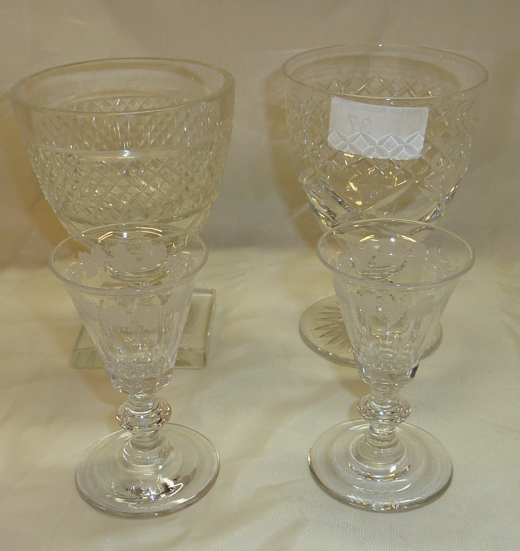 Selection of 19thC and later glassware comprising of a pair of port glasses with etched grape and