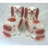 Pair of Staffordshire brown and white seated spaniels