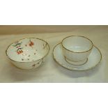 Crown Derby tea bowl with Oriental style floral detail and another C1820 tea bowl and saucer (3)