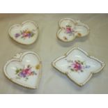 Set of four Royal Crown Derby 'Derby Posie' bridge dishes in the form of heart, spade,