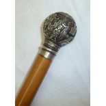 19th C malacca walking cane with white m