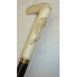 Victorian ebonised walking cane with car