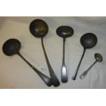 Selection of five various Pewter ladles