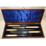 Oak cased five piece carving set with iv