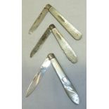 3 various mother of pearl handled silver