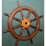 Large ships wheel with brass mounts (a/f)