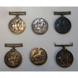 6 WWI British war medals, 2 lacking suspension bars awarded to '232938 PTE.W.