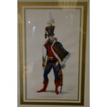 Framed signed watercolour of a colonel of French Hussars 1804