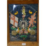 Framed embroidered silk work panel for the Reme regiment dated Hong Kong 1955