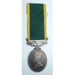 George VI territorial efficiency medal awarded to 'T.78603 W.O.CL1 E.FORTH R.A.S.