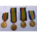 4 WWI victory medals with ribbons awarded to 'Q.M & Capt J.A SCOTT' 40736 PTE.WC HOPKINS LINC.