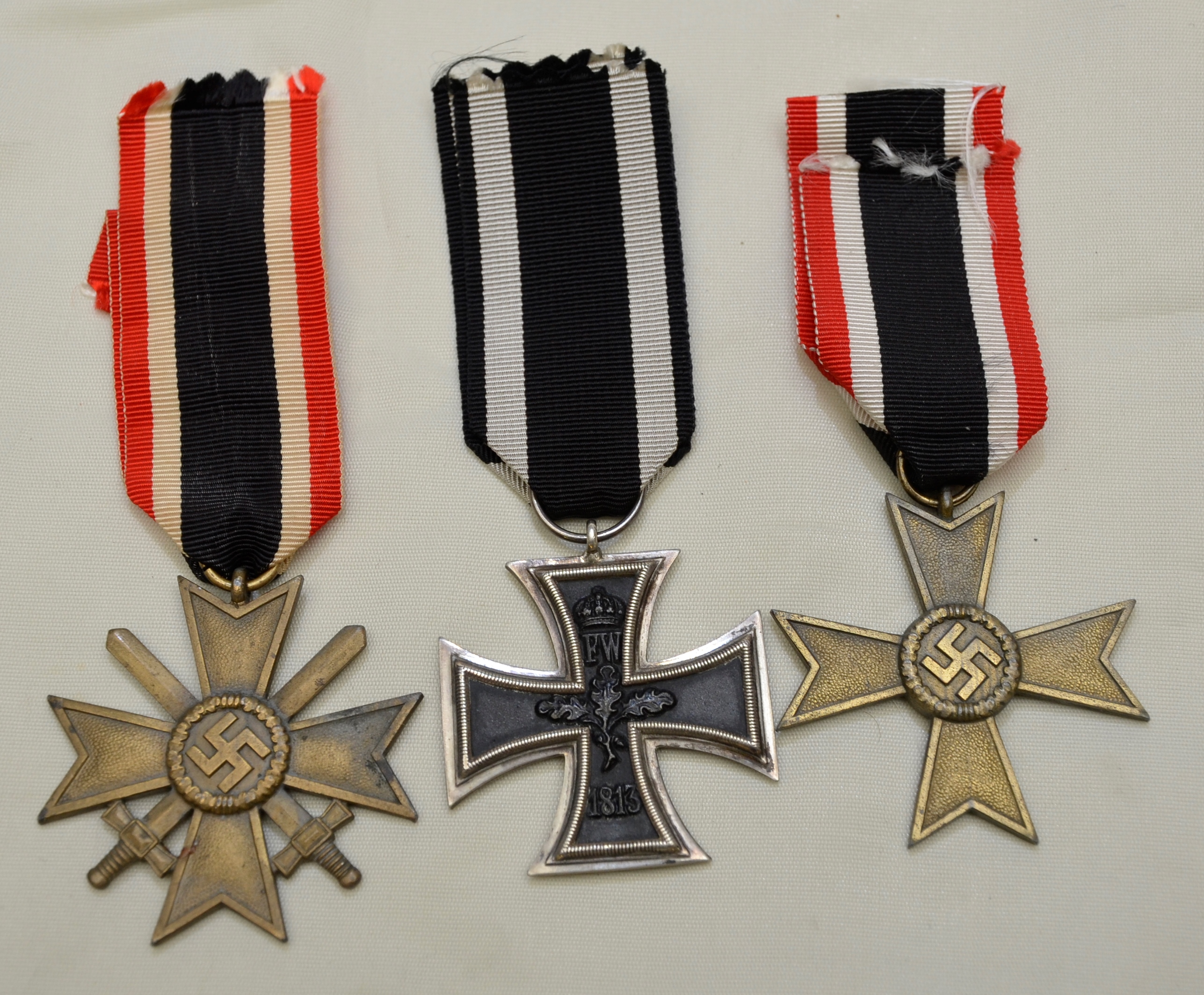 2 Nazi German 1939 merit medals with and without swords and imperial iron cross 2nd class WWI (3)