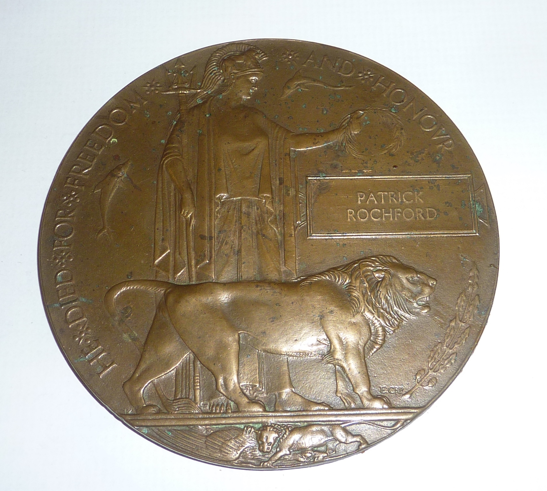 WWI memorial plaque for Patrick Rochford