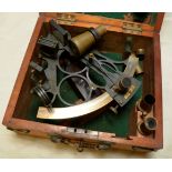 Cased sextant in fitted oak box engraved 'Hayes Brothers.