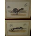 Pair of framed limited edition greyhound racing prints no.