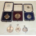 Group of 6 Green Howard related medallions inc 2 silver hallmarked for shooting competitions from