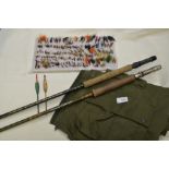 Mixed selection of fishing equipment inc 2 fly fishing rods, 1 fly jacket, selection of flies,