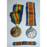 WWI pair comprising of war medal and victory medal with ribbon bar awarded to 'M-285111 PTE.R.H.