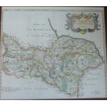 Framed and mounted hand-coloured map of