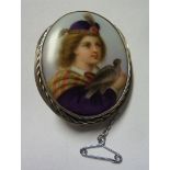 Late Victorian oval brooch with porcelai