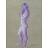 ENRIQUE BERTRÁN (Valencia, 1921-2007). "Desnudo femenino", dibujo a la cera sobre papel, 42x29 cm.