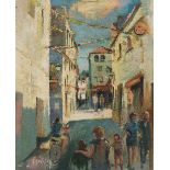 JAVIER ESPINOLA (Terrasa, 1967). "Calle de pueblo", óleo sobre lienzo adherido a tabla, 43x35 cm.