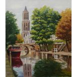 JOAN VILA MONCAU (Vic, 1924). "Canal urbano", óleo sobre lienzo, 65x54 cm. Starting Price: €280