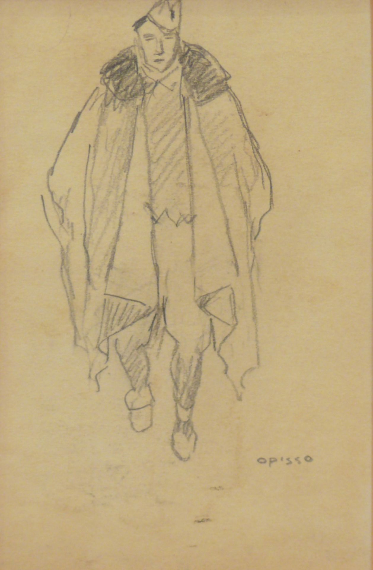 RICARD OPISSO (Tarragona, 1880-Barcelona, 1966). "Personaje", dibujo a lápiz sobre papel, 18x11