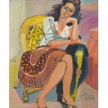 JORDI CURÓS (Olot, 1930). "Retrato femenino", óleo sobre tabla, 46x38 cm. Starting Price: €220