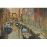 JOSEP CRUAÑAS (Maià de Montcal, La Garrotxa, 1942). "Venecia", óleo sobre lienzo, 116x164 cm.