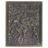 SPANISH SCHOOL, 16TH CENTURY "Adoración de los Reyes", placa en bronce con relieve, 10x7,5 cm. Véase