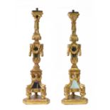 A PAIR OF CANDLESTICKS, CHARLES IV EPOQUE En madera tallada y sobredorada, 90 cm. alt. Starting