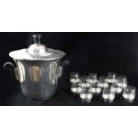 An Art Deco style WMF plated metal & glass punch set, comprising a large double lidded bowl or pail,