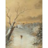 Late C19th / early C20th - WINTER SCENE WITH FAGGOT GATHERER - gouache, 21.6 by 16.7ins. (54.9 by