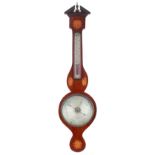 Property of a lady of title - a late Victorian mahogany & chequer strung banjo aneroid barometer &