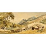 Property of a gentleman - late C19th / early C20th English school - A BRIDGE IN MOUNTAIN LANDSCAPE -