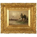 Property of a gentleman - Barbizon school, C19th - LANDSCAPE WITH FIGURE SEATED BY ROCKS - oil on