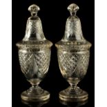 Property of a lady - a pair of Edwardian cut glass bonbonnieres, each 14.5ins. (36.8cms.) high (