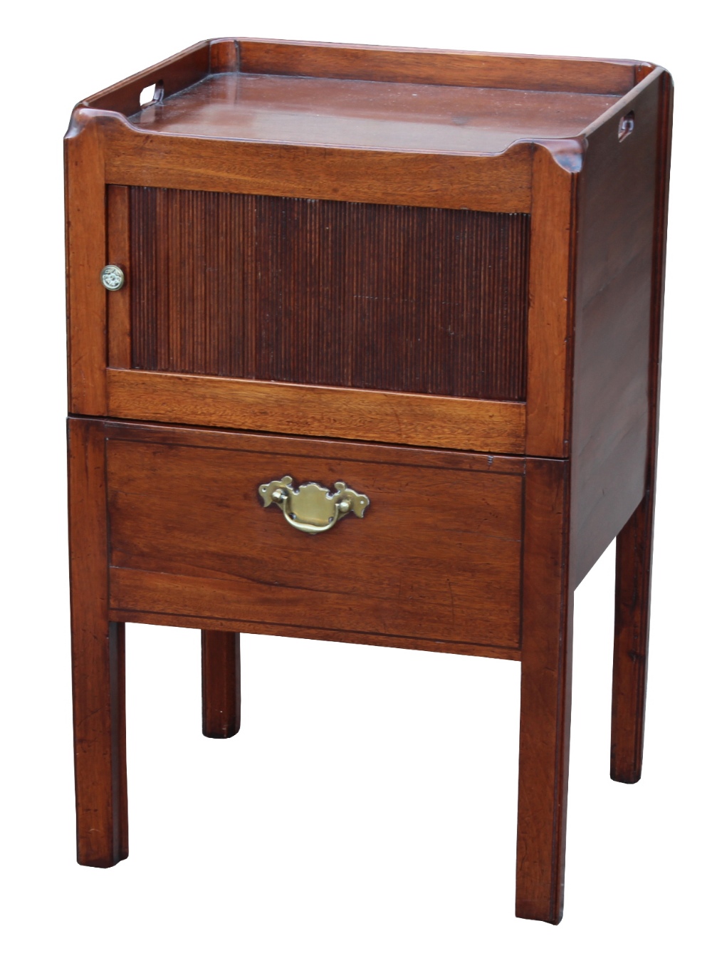 Property of a deceased estate - a George III mahogany tray-top commode, with tambour shutter (see