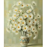 Property of a lady - Elizabeth Rouviere (C20th) - MARGUERITES IN A VASE - oil on canvas, 21.7 by