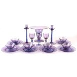 Property of a deceased estate - a suite of Venetian mottled purple & gilt decorated table glass,