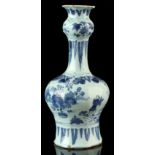 A German fayence blue & white garlic neck vase, probably Frankfurt, early / mid C18th, painted in