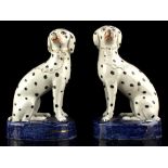 Property of a lady - a pair of late C19th / early C20th Staffordshire models of seated dalmatians,