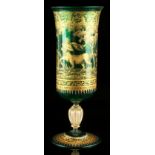 Property of a lady - a C19th Continental green glass vase, decorated in gilt with Pegasus, Pan and