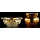 Property of a lady - a late C19th French gilt decorated glass bowl, 15ins. (38cms.) dia.; together