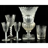Property of a deceased estate - a large mixed opaque twist stem wine glass, C20th, with wheel