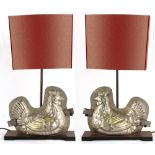 Property of a lady - a pair of modern chicken mould table lamps by Rogier of London, signed, with