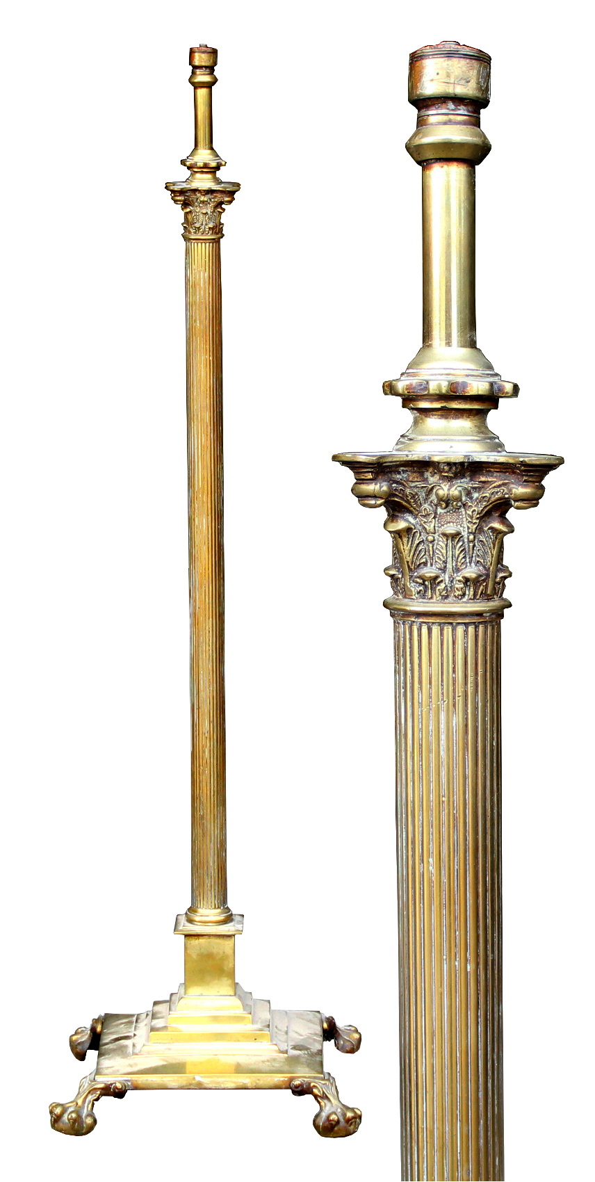 Property of a lady - a late C19th / early C20th brass Corinthian column adjustable lamp standard,